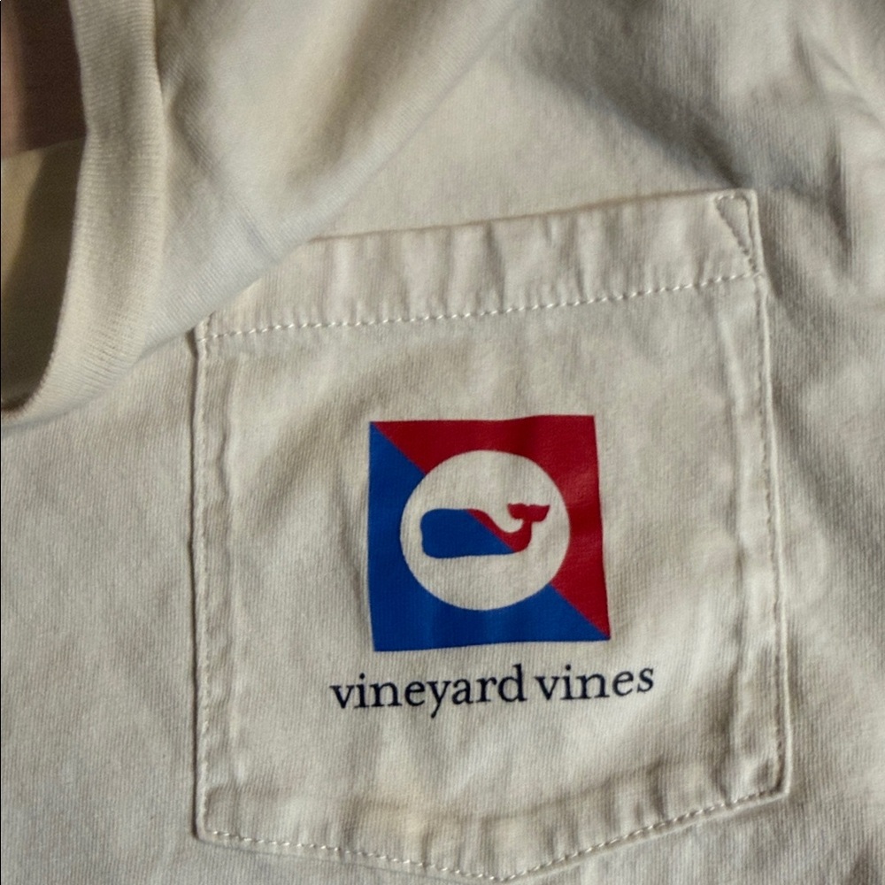 Vineyard Vines Cream Short Sleeve Tee with Logo Pocket - Picture 3 of 5